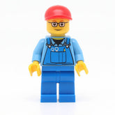 LEGO trn227 - (Overalls with Tools in Pocket, Blue Legs, Red Short Bill Cap, Glasses with Brown Thin Eyebrows)